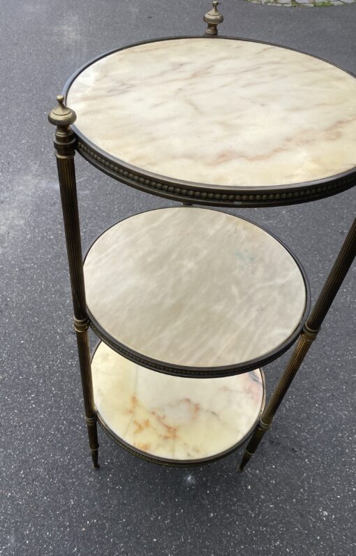 1970′ Table Or Round Shelve Stands Gilt Bronze And Onyx 3 Trays Maison Jansen, Baguès Or Charles ∅ 40 H 81 cm - Image 6