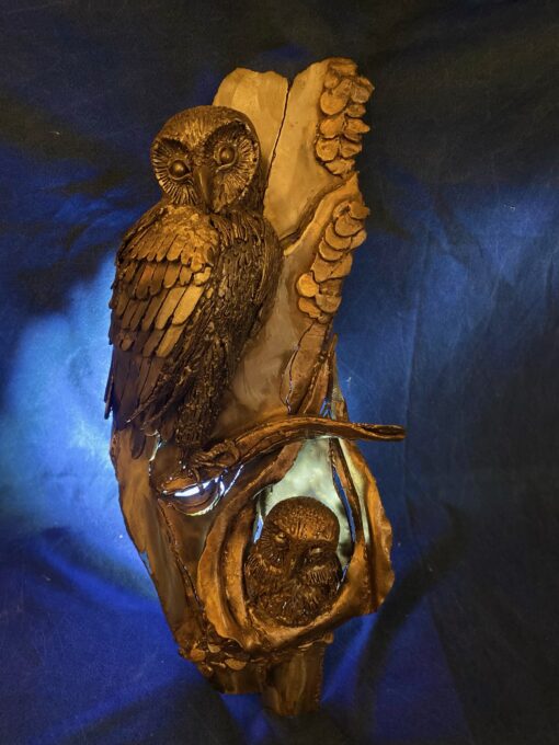 1990' Jacques Lerebourg Famille De Chouettes Fer Forgé En Applique