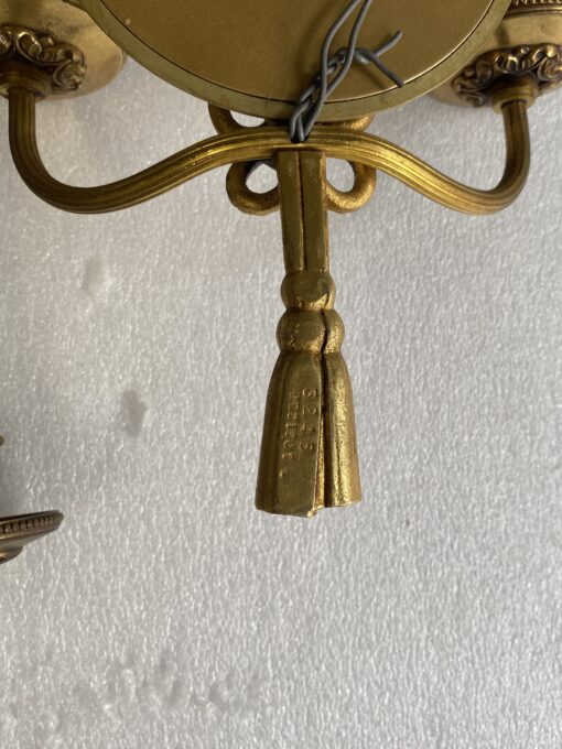1950/70′ Series of 5 Gilt Bronze Wall Lights with Convex Mirror Signed Petitot - Image 11