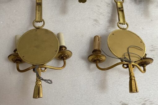 1950/70′ Series of 6 Gilt Bronze Wall Lights with Convex Mirror Signed Petitot - Image 6