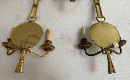 1950/70′ Series of 6 Gilt Bronze Wall Lights with Convex Mirror Signed Petitot - Image 5