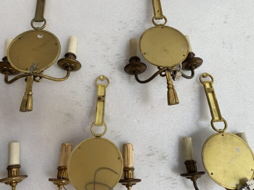 1950/70′ Series of 6 Gilt Bronze Wall Lights with Convex Mirror Signed Petitot - Image 4