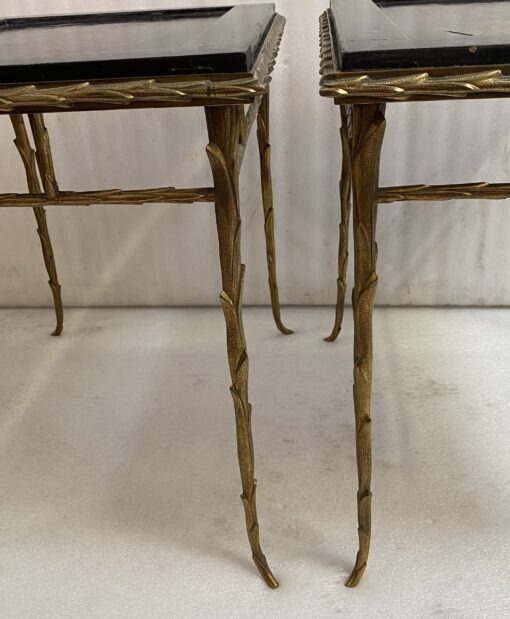 1970′ Pair of Bronze End Tables, Palm Tree Model, Maison Baguès or Charles, Double-Sided Chinese Lacquer, 54.5 x 43 x H 51 cm - Image 21