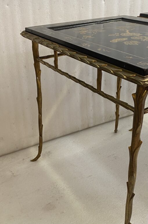 1970′ Pair of Bronze End Tables, Palm Tree Model, Maison Baguès or Charles, Double-Sided Chinese Lacquer, 54.5 x 43 x H 51 cm - Image 19
