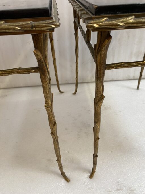 1970′ Pair of Bronze End Tables, Palm Tree Model, Maison Baguès or Charles, Double-Sided Chinese Lacquer, 54.5 x 43 x H 51 cm - Image 12