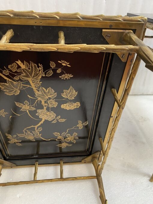 1970′ Pair of Bronze End Tables, Palm Tree Model, Maison Baguès or Charles, Double-Sided Chinese Lacquer, 54.5 x 43 x H 51 cm - Image 6
