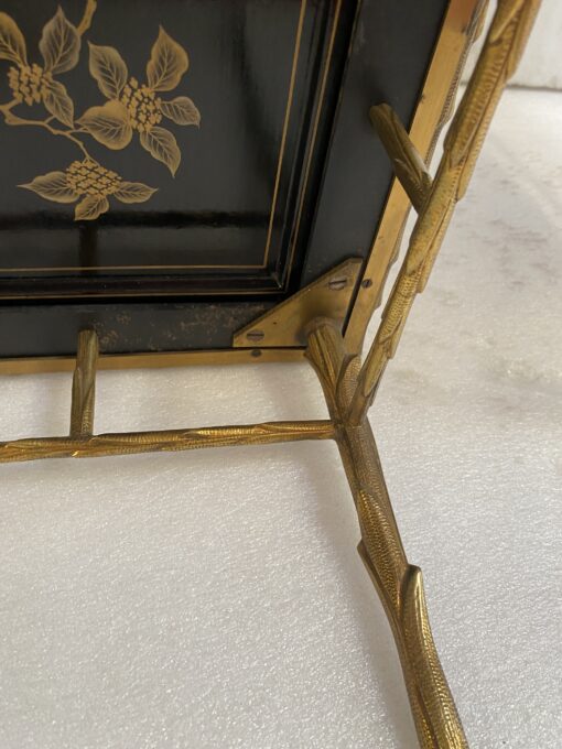 1970′ Pair of Bronze End Tables, Palm Tree Model, Maison Baguès or Charles, Double-Sided Chinese Lacquer, 54.5 x 43 x H 51 cm - Image 5