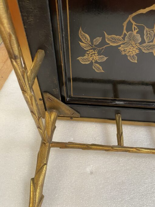 1970′ Pair of Bronze End Tables, Palm Tree Model, Maison Baguès or Charles, Double-Sided Chinese Lacquer, 54.5 x 43 x H 51 cm - Image 4