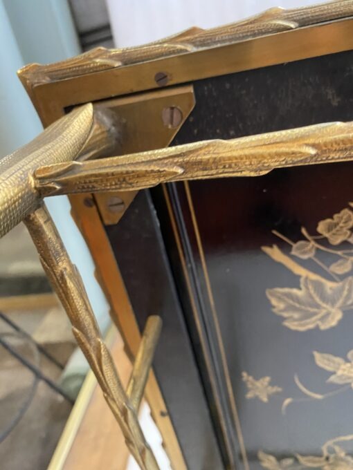 1970′ Pair of Bronze End Tables, Palm Tree Model, Maison Baguès or Charles, Double-Sided Chinese Lacquer, 54.5 x 43 x H 51 cm - Image 3