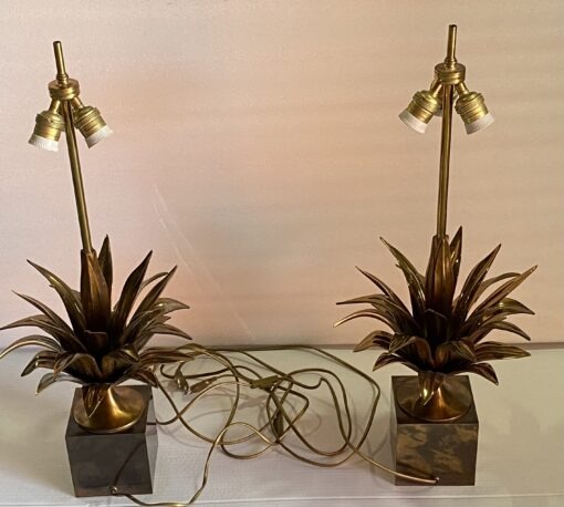 1950/70 Paire de Lampes en Bronze Décor Fleur De Lotus Signée Charles – Image 19