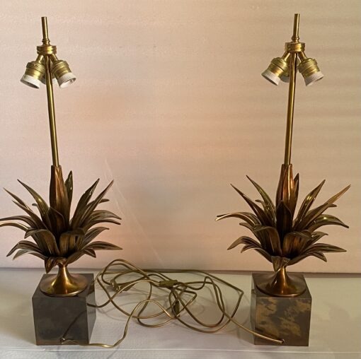 1950/70 Paire de Lampes en Bronze Décor Fleur De Lotus Signée Charles – Image 18