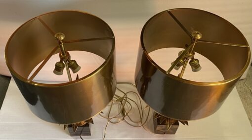 1950/70 Paire de Lampes en Bronze Décor Fleur De Lotus Signée Charles – Image 11