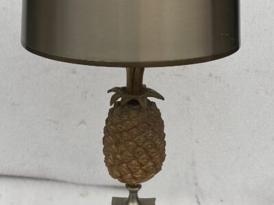 1950/70 Lampe à l’Ananas en Bronze Argenté, Abat-jour en Laiton Bicolore Non Signée