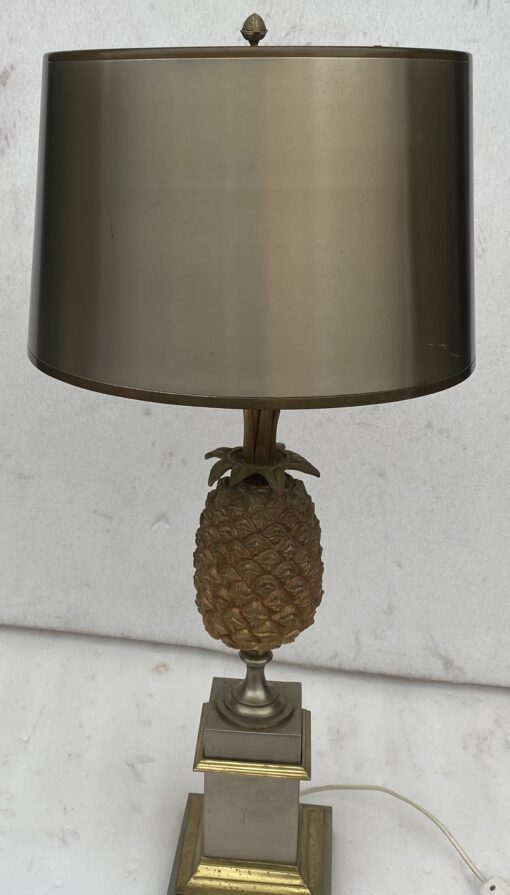 1950/70 Lampe à l’Ananas en Bronze Argenté, Abat-jour en Laiton Bicolore Non Signée – Image 4