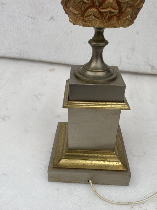 1950/70 Lampe à l’Ananas en Bronze Argenté, Abat-jour en Laiton Bicolore Non Signée – Image 9