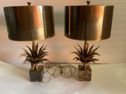 1950/70 Série de 4 Lampes en Bronze Décor Fleur De Lotus Signée Charles – Image 8