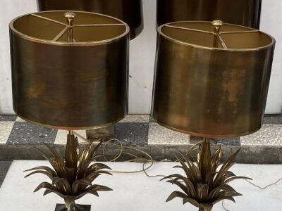 1950/70 Série de 4 Lampes en Bronze Décor Fleur De Lotus Signée Charles