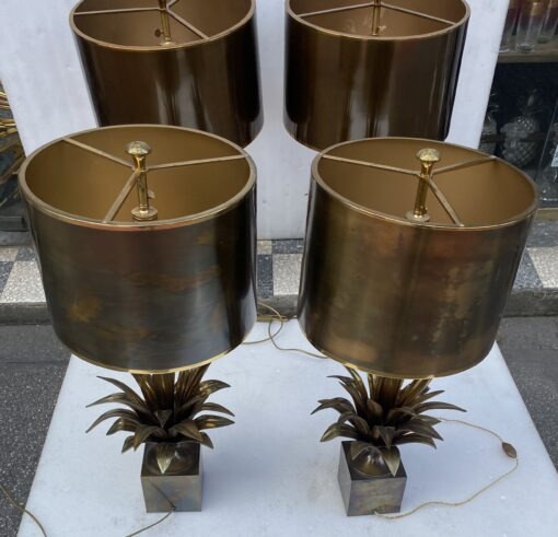 1950/70 Série de 4 Lampes en Bronze Décor Fleur De Lotus Signée Charles – Image 5