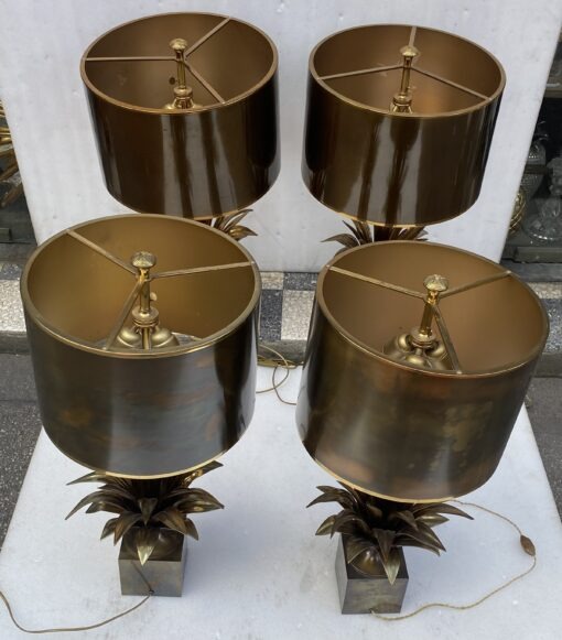 1950/70 Série de 4 Lampes en Bronze Décor Fleur De Lotus Signée Charles – Image 2