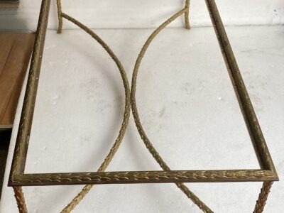 1970′ Bronze Coffee Table Palm Tree Model, Maison Charles Signed, Double Arc Spacer 52 x 26 x H 17 INCHES