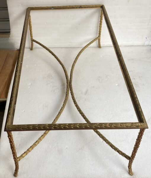 1970′ Bronze Coffee Table Palm Tree Model, Maison Charles Signed, Double Arc Spacer 52 x 26 x H 17 INCHES