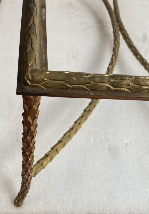 1970′ Bronze Coffee Table Palm Tree Model, Maison Charles Signed, Double Arc Spacer 52 x 26 x H 17 INCHES - Image 11