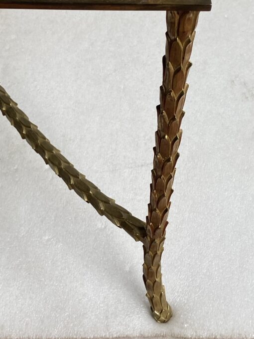 1970′ Bronze Coffee Table Palm Tree Model, Maison Charles Signed, Double Arc Spacer 52 x 26 x H 17 INCHES - Image 7