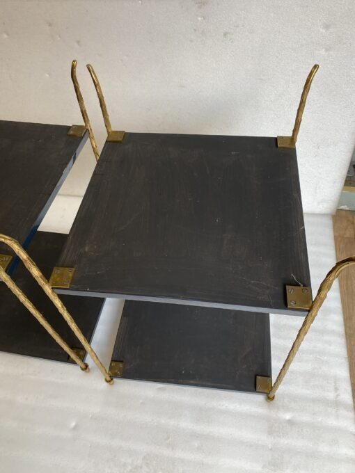 1970′ Pair of Maison Charles Tables Signed Plant Decor in Gilt Bronze with Blue Lacquer Tops 42 X 42 H 62 cm - Image 13