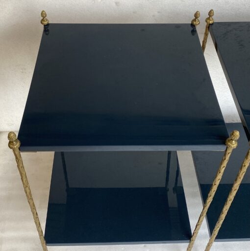 1970′ Pair of Maison Charles Tables Signed Plant Decor in Gilt Bronze with Blue Lacquer Tops 42 X 42 H 62 cm - Image 6