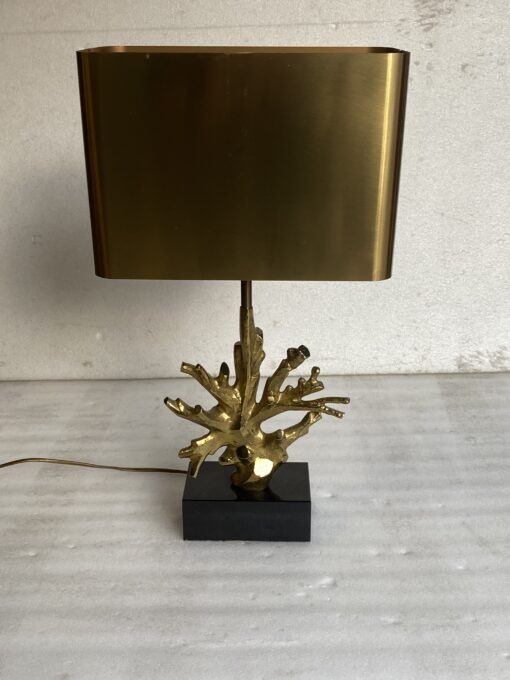 1970' Lampe Corail Maison Charles Signée Bronze Doré ,Marbre noir – Image 7
