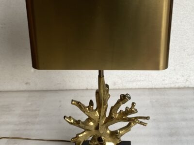 1970' Coral Lamp Maison Charles Signed Gilt Bronze, Black Marble