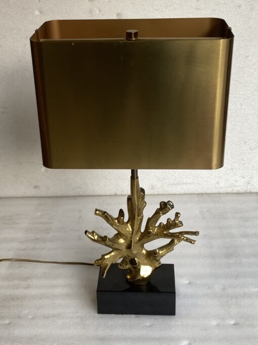 1970' Lampe Corail Maison Charles Signée Bronze Doré ,Marbre noir