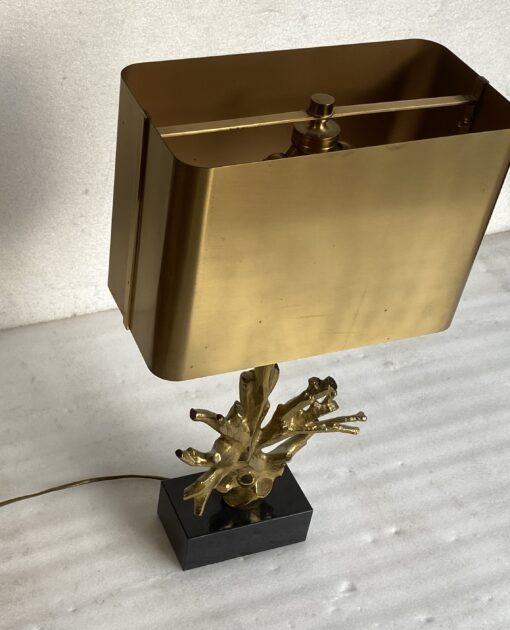 1970' Lampe Corail Maison Charles Signée Bronze Doré ,Marbre noir – Image 4