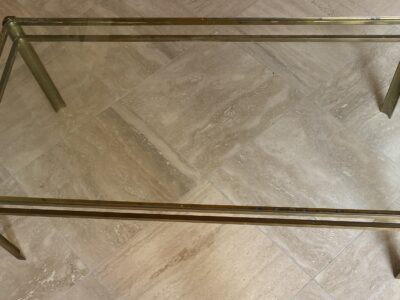 1970' Table Basse De Jacques QUINET, attribué à , en Laiton Patiné Pour la maison MALABERT 101 X 51 X H 35 cm