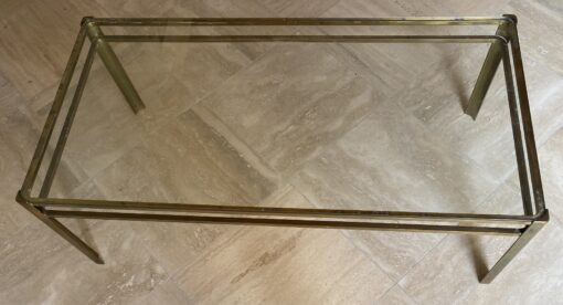 1970' Table Basse De Jacques QUINET, attribué à , en Laiton Patiné Pour la maison MALABERT 101 X 51 X H 35 cm