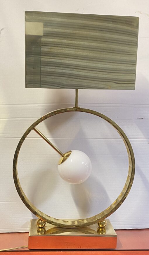 1980' Paire De Lampes Design En Laiton Et Opaline H 88 cm Ø 48 cm – Image 26