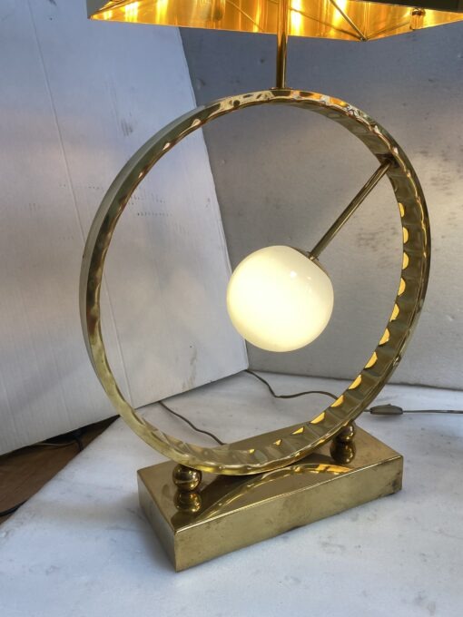 1980' Paire De Lampes Design En Laiton Et Opaline H 88 cm Ø 48 cm – Image 23