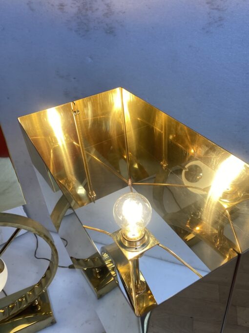 1980' Paire De Lampes Design En Laiton Et Opaline H 88 cm Ø 48 cm – Image 20