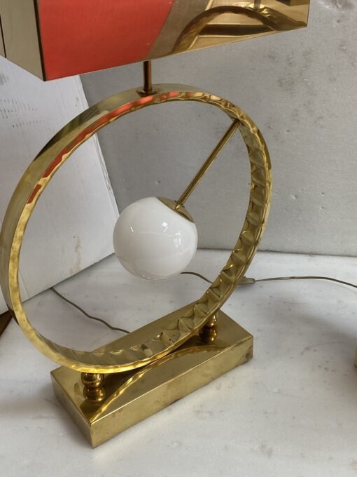 1980' Paire De Lampes Design En Laiton Et Opaline H 88 cm Ø 48 cm – Image 12