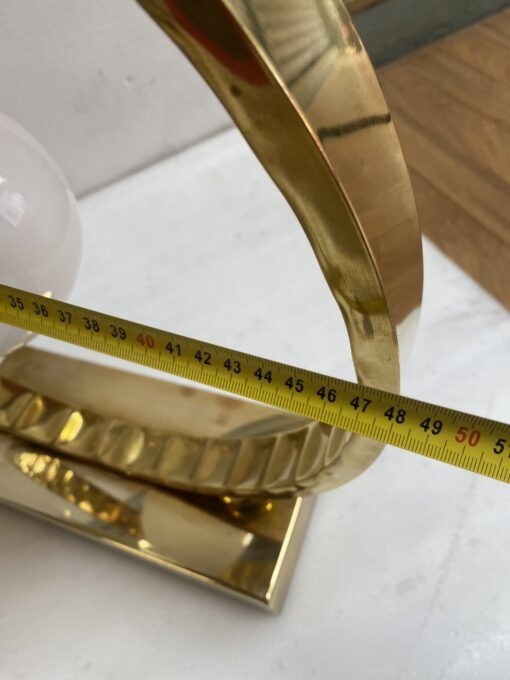 1980' Paire De Lampes Design En Laiton Et Opaline H 88 cm Ø 48 cm – Image 6