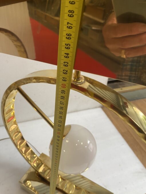1980' Paire De Lampes Design En Laiton Et Opaline H 88 cm Ø 48 cm – Image 5