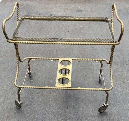 1970′ Bar Roulant en Bronze et Laiton Doré Maison Baguès Ou Maison Jansen Décor Passementerie – Image 17