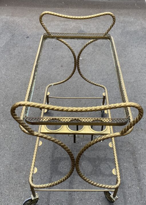 1970′ Bar Roulant en Bronze et Laiton Doré Maison Baguès Ou Maison Jansen Décor Passementerie – Image 12