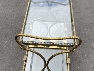 1970′ Bar Roulant en Bronze et Laiton Doré Maison Baguès Ou Maison Jansen Décor Passementerie
