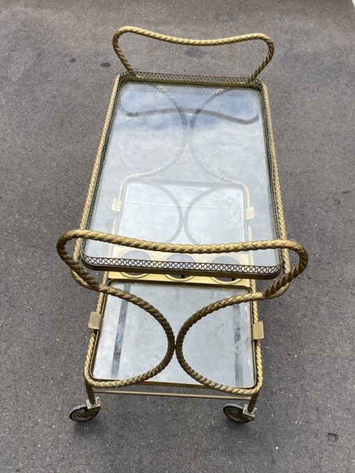 1970′ Bar Roulant en Bronze et Laiton Doré Maison Baguès Ou Maison Jansen Décor Passementerie