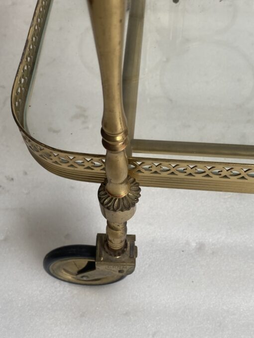 1970' Desserte Roulante Maison Bagués En Laiton Et Bronze Doré Toupie Grandes Roues – Image 13