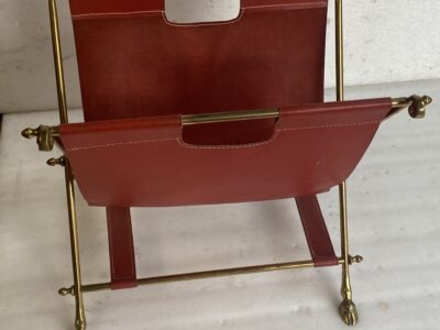 1970' Maison Jansen Magazine Holder in Leather and Gilded Bronze