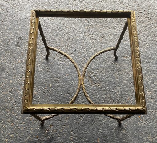 1970′ Table Bout De Canapé en Bronze Modèle Palmier, Maison Charles Non Signée , Entretoise Double Arc De Cercle 45 x 45 x H 44 cm – Image 12