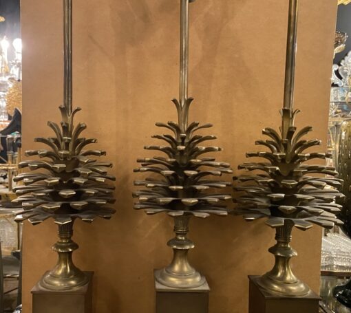 1950/70 Série de 3 Lampes en Bronze Décor Pomme de Pin Signée Charles – Image 22