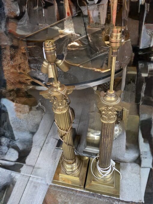 1900′ Paire De Lampes  Bronze Style Renaissance Avec Chapiteaux Corinthiens – Image 2
